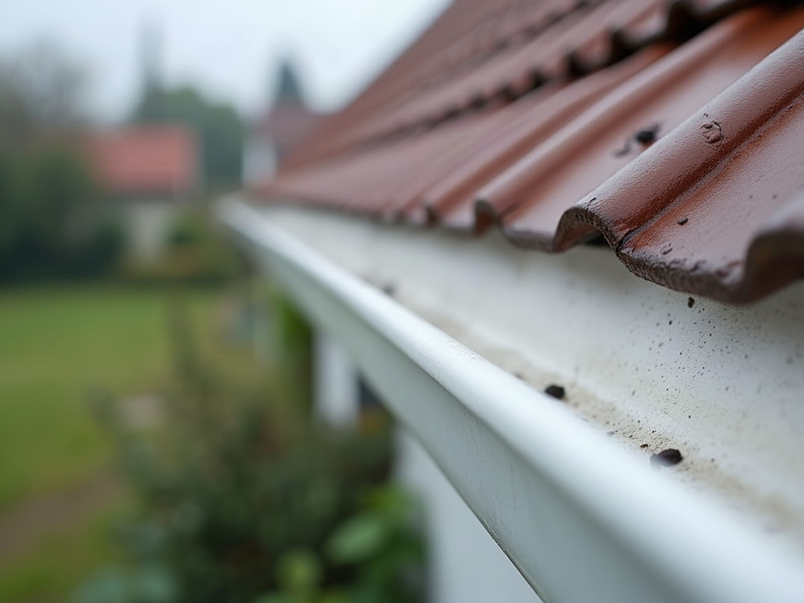 Dachrinne, vollständig mit Laub und Schlamm gefüllt – nach der Reinigung