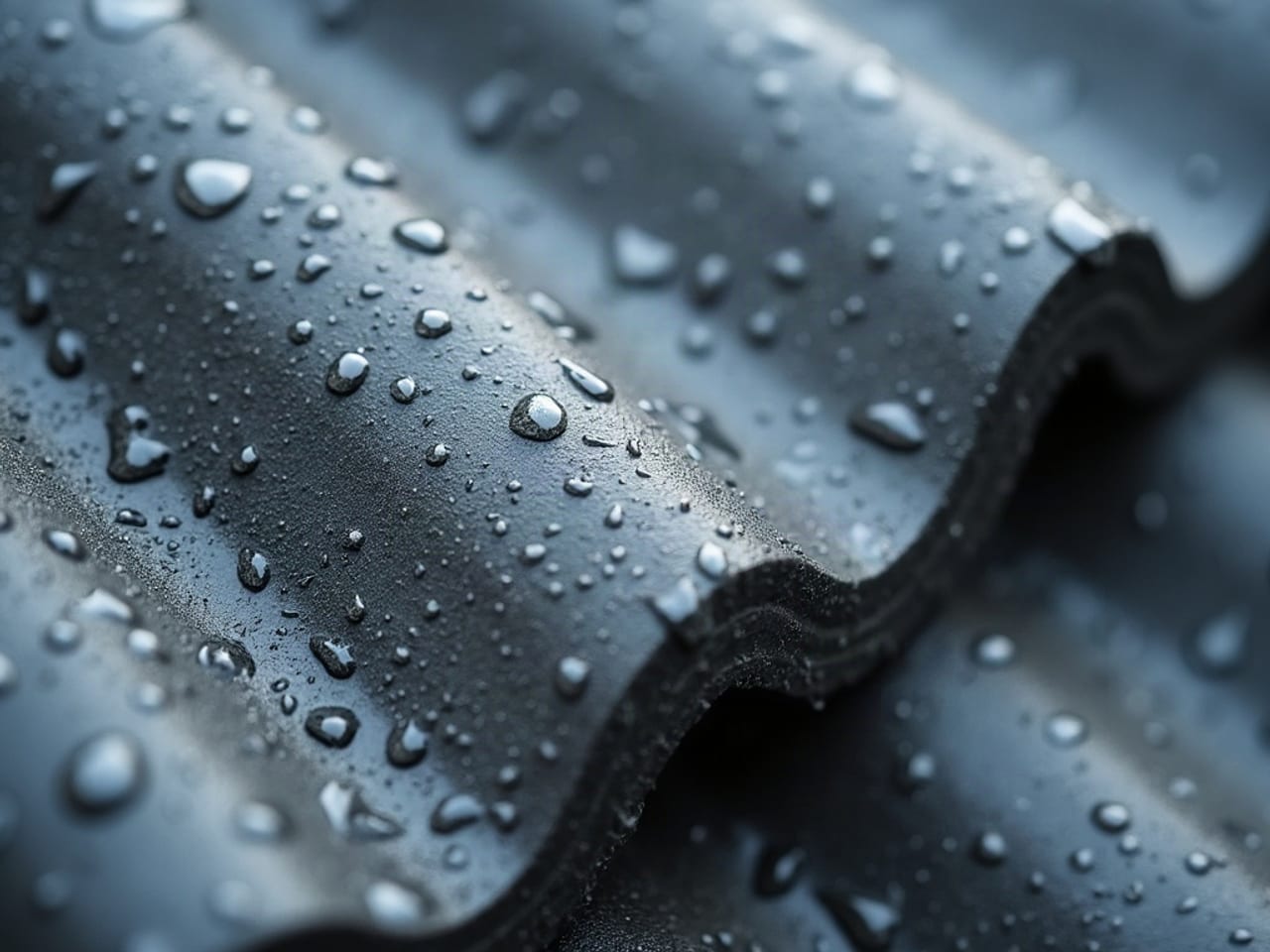 Wassertropfen perlen auf frisch imprägnierten Betondachsteinen ab